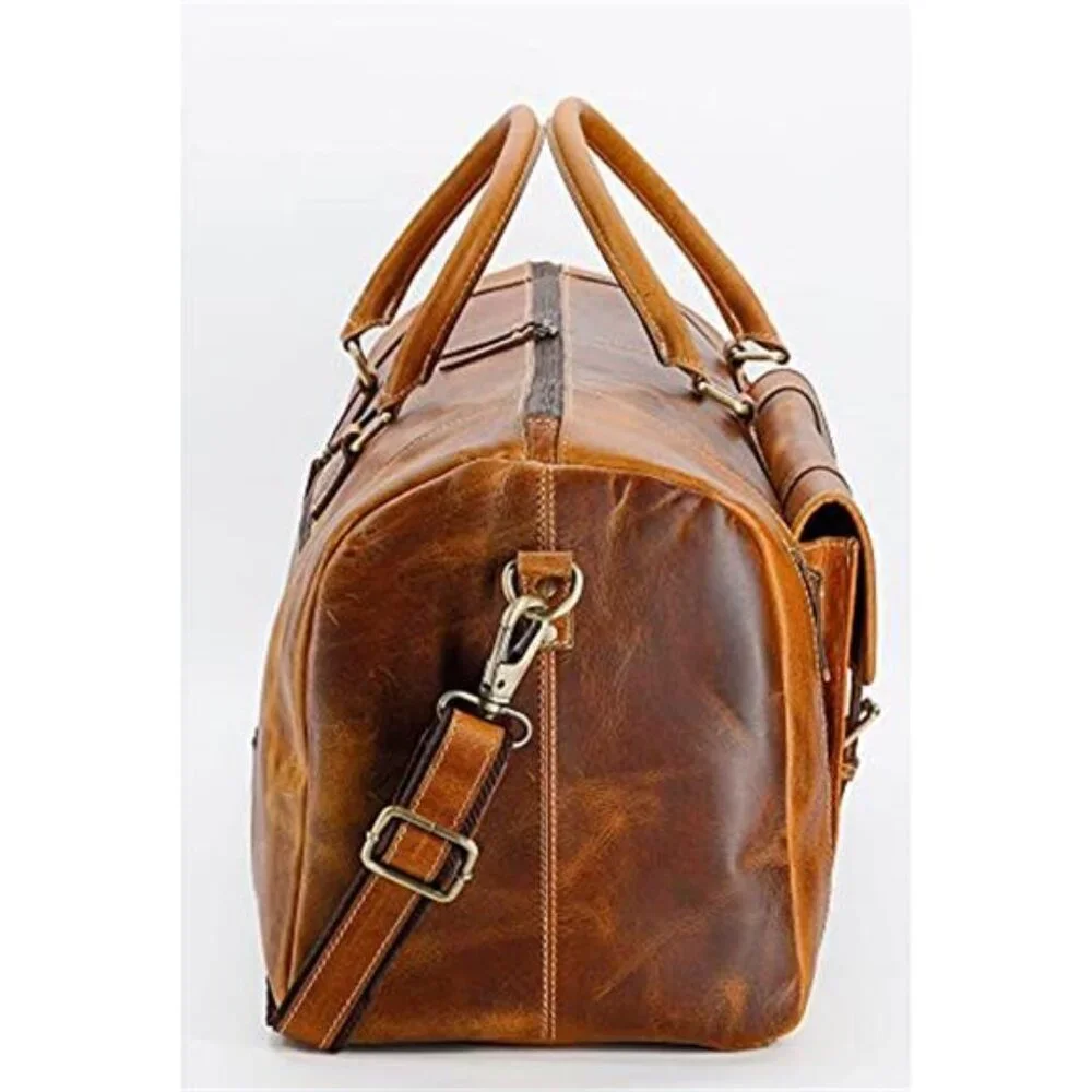 Men's Leather Duffle Bag, Distressed Tan, 28 Inch